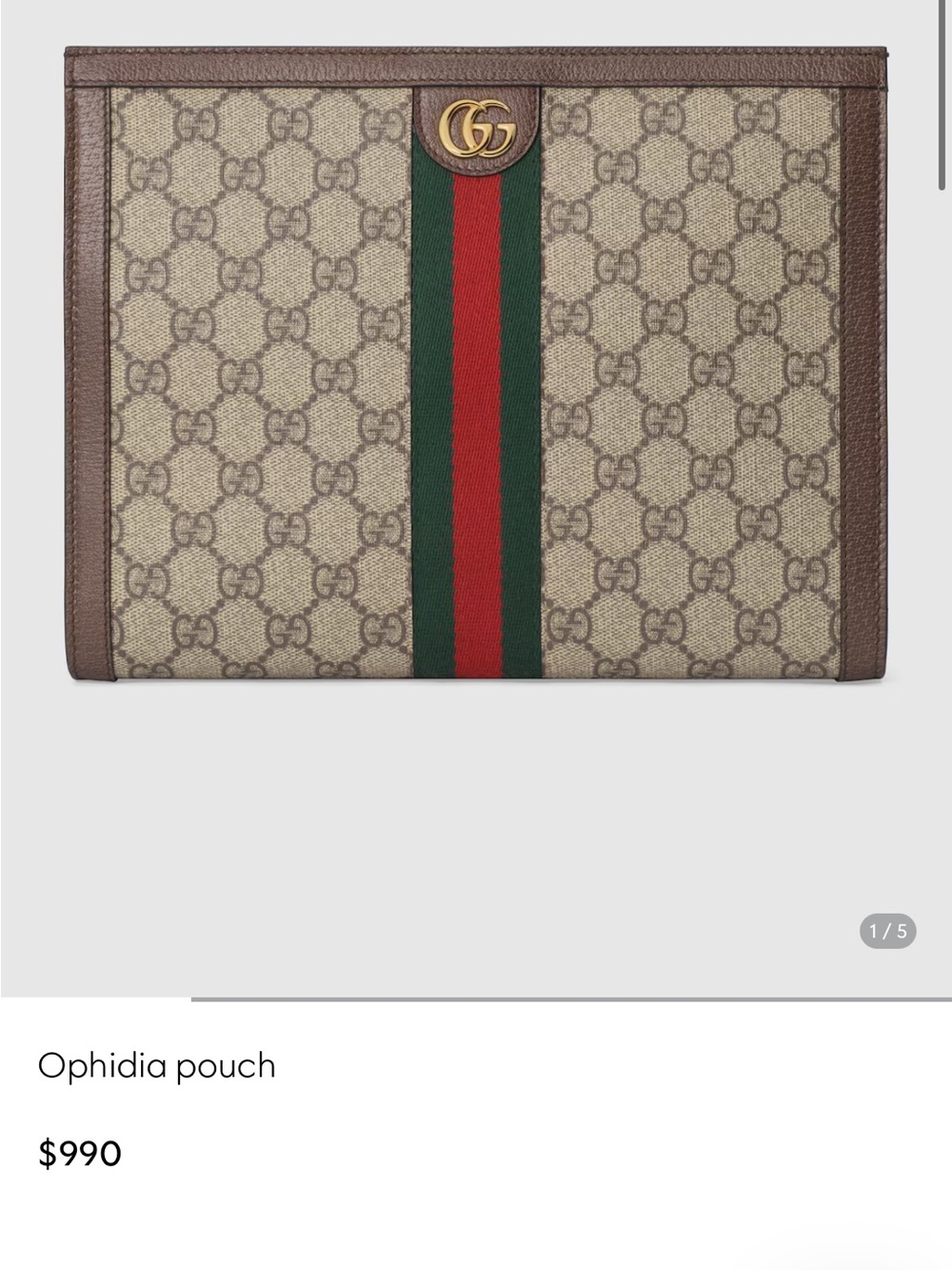 Gucci Beige/Brown GG Supreme Ophidia Pouch with Green-Red Web